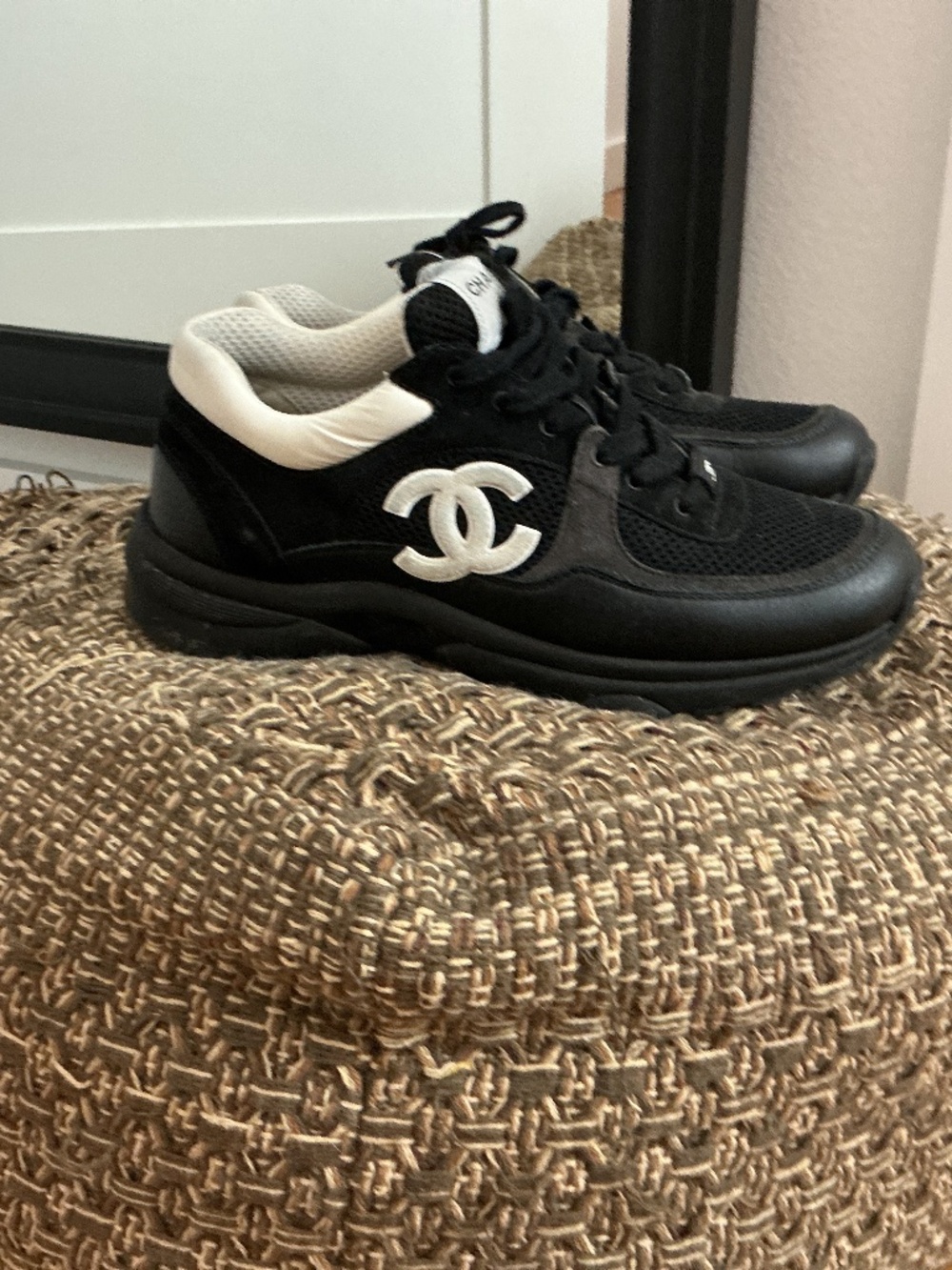 CHANEL Black & White CC Logo Sneakers – Iconic Designer Sneakers